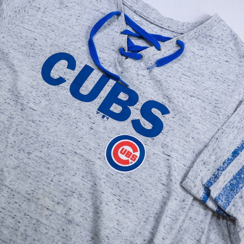 Fanatics Chicago Cubs T-Shirt Women 4X Grey Lace Up Neck Short Sleeve MLB Jersey - Picture 2 of 8
